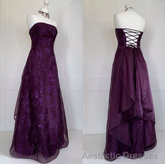 Chic Ball Gown Strapless Grape Tulle Evening Dress Long Prom Dresses